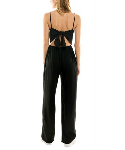 Juniors' Ruched-Front Tie-Back Jumpsuit Black $28.42 Pants