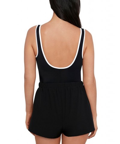 Shape Solver Sport for Women's Colorblocked Romper One-Piece Swimsuit Black/White $52.00 Swimsuits