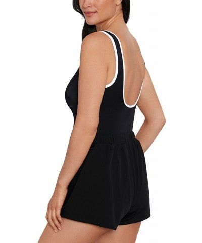 Shape Solver Sport for Women's Colorblocked Romper One-Piece Swimsuit Black/White $52.00 Swimsuits