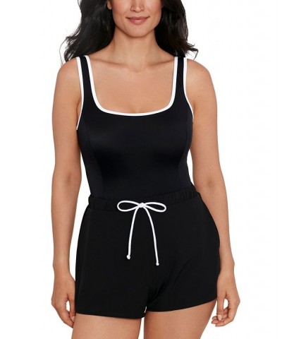 Shape Solver Sport for Women's Colorblocked Romper One-Piece Swimsuit Black/White $52.00 Swimsuits