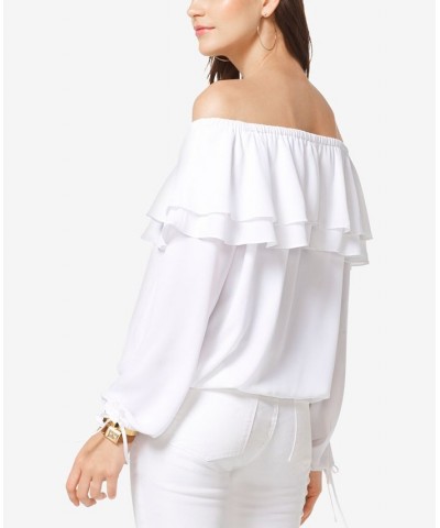 Ruffled Off-The-Shoulder Top Regular & Petite Sizes White $30.10 Tops