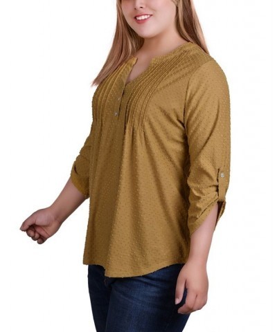 Plus Size 3/4 Tab Sleeve Y-Neck Blouse Brown $11.68 Tops