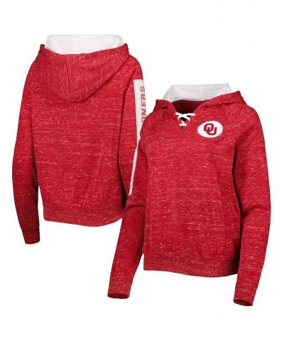 Women's Crimson Oklahoma Sooners The Devil Speckle Lace-Placket Raglan Pullover Hoodie Crimson $27.30 Sweatshirts