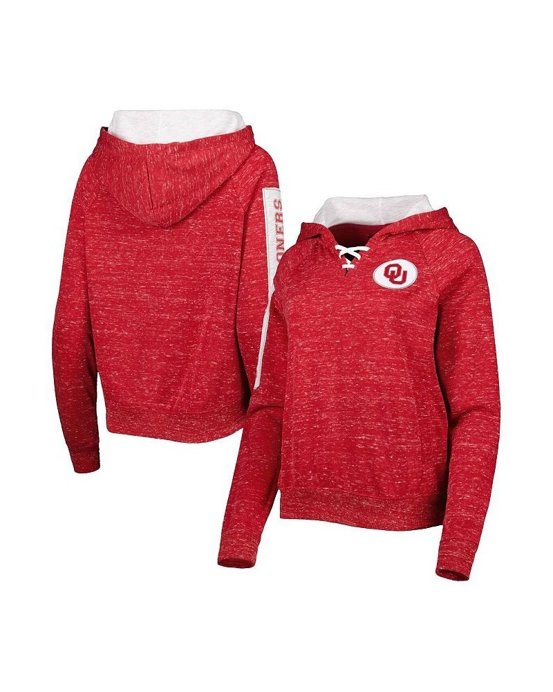 Women's Crimson Oklahoma Sooners The Devil Speckle Lace-Placket Raglan Pullover Hoodie Crimson $27.30 Sweatshirts