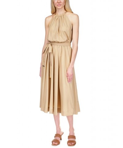 Women's Cotton Chain Halter Dress Khaki $38.10 Dresses