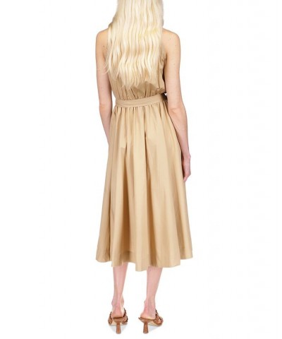 Women's Cotton Chain Halter Dress Khaki $38.10 Dresses