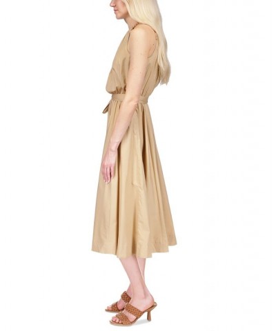 Women's Cotton Chain Halter Dress Khaki $38.10 Dresses