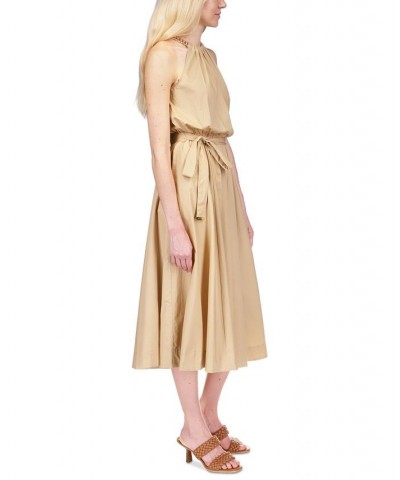 Women's Cotton Chain Halter Dress Khaki $38.10 Dresses