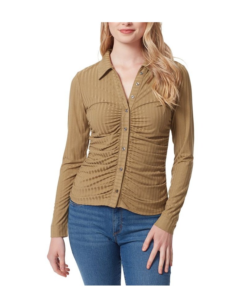 Women's Wren Collared Button-Up Top Green $26.85 Tops