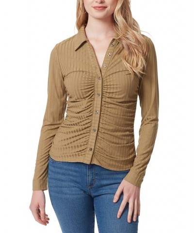 Women's Wren Collared Button-Up Top Green $26.85 Tops