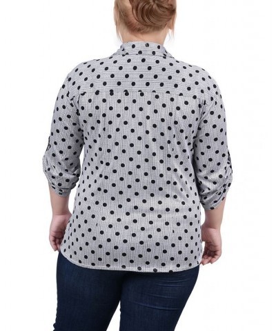 Plus Size 3/4 Roll Tab Rouched-Front Top Black White Abstract Dot $11.97 Tops