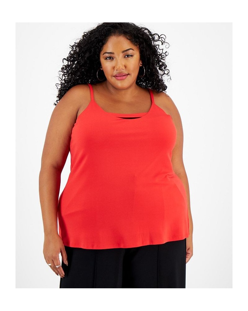 Trendy Plus Size Zip-Back Halter Top Red $14.28 Tops