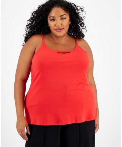 Trendy Plus Size Zip-Back Halter Top Red $14.28 Tops