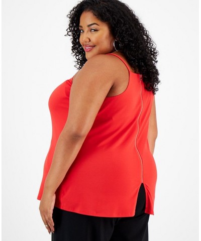 Trendy Plus Size Zip-Back Halter Top Red $14.28 Tops