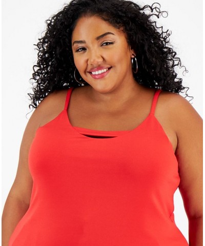 Trendy Plus Size Zip-Back Halter Top Red $14.28 Tops