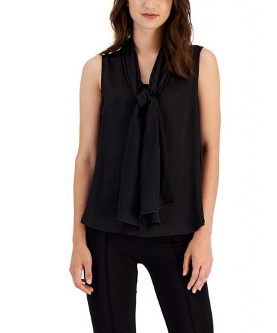 Women's Tie-Neck Sleeveless Blouse Black $23.15 Tops