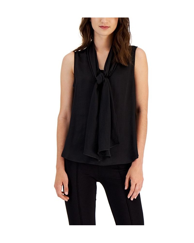 Women's Tie-Neck Sleeveless Blouse Black $23.15 Tops