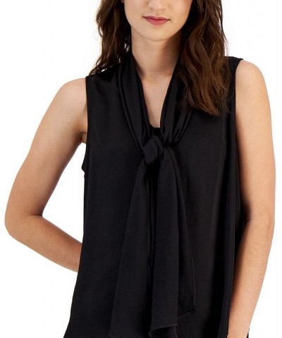 Women's Tie-Neck Sleeveless Blouse Black $23.15 Tops