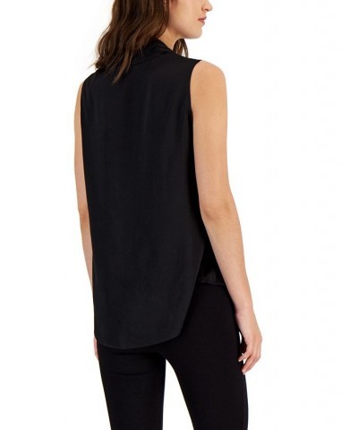 Women's Tie-Neck Sleeveless Blouse Black $23.15 Tops