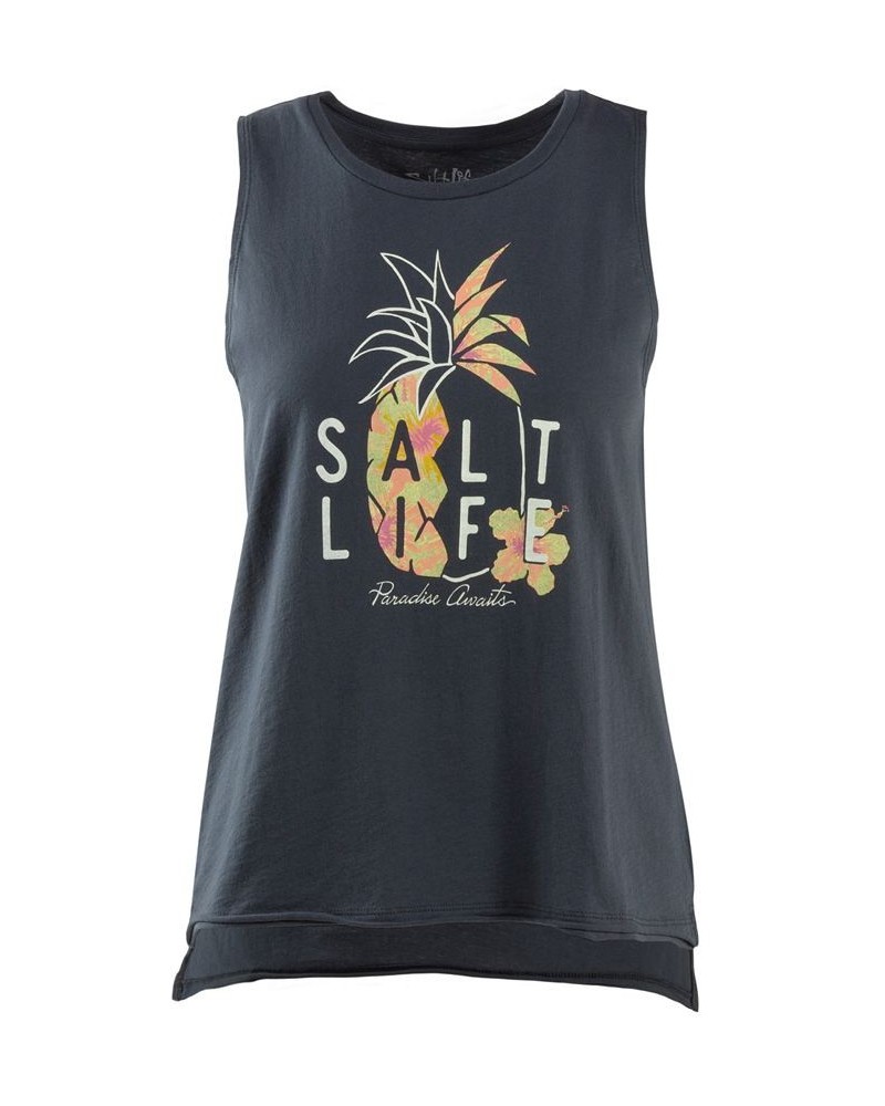 Women's Pineapple Split Graphic Cotton Tank Top Ebony $20.88 Tops