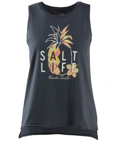 Women's Pineapple Split Graphic Cotton Tank Top Ebony $20.88 Tops