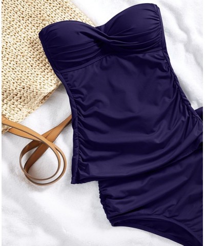 Twist Front Tankini Top & Side-Tie Bottoms Navy $31.50 Swimsuits