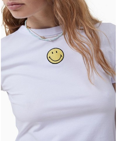 Women's Smiley Fitted Longline T-shirt White $15.40 Tops