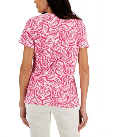 Women's Short-Sleeve Printed Henley Top Red $10.99 Tops