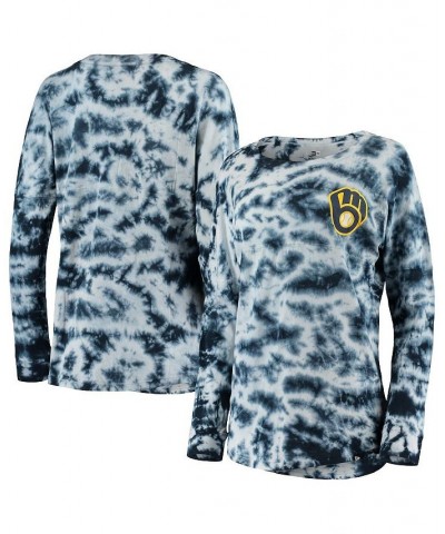 Women's Navy Milwaukee Brewers Tie-Dye Long Sleeve T-shirt Navy $31.31 Tops