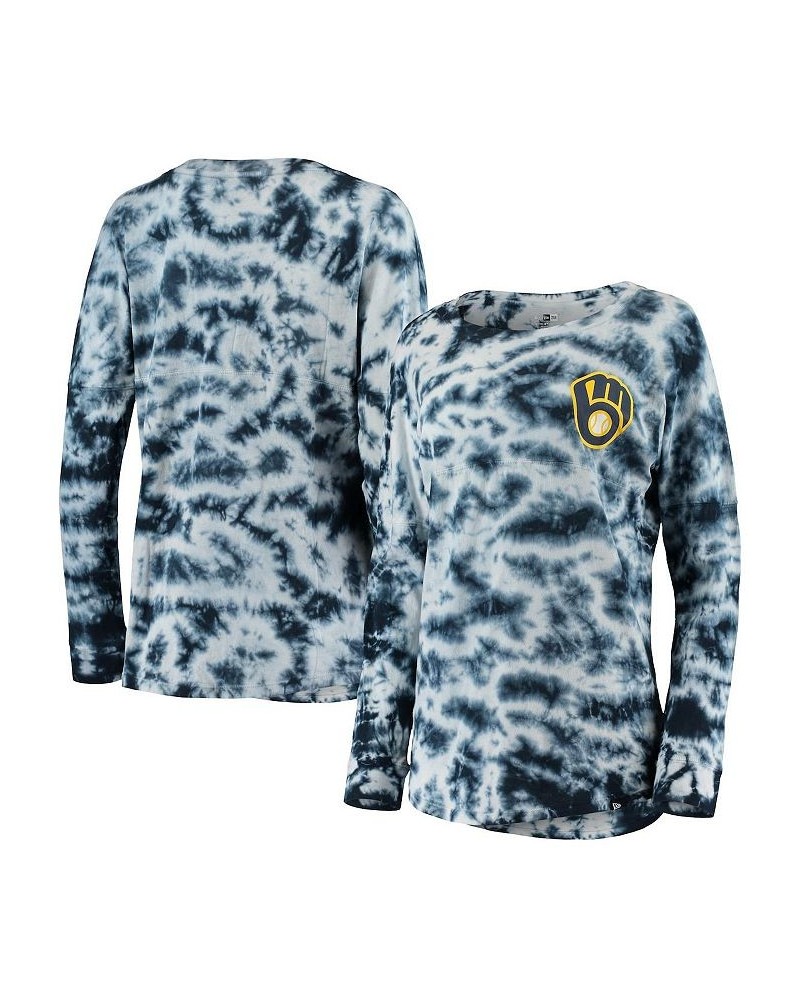 Women's Navy Milwaukee Brewers Tie-Dye Long Sleeve T-shirt Navy $31.31 Tops