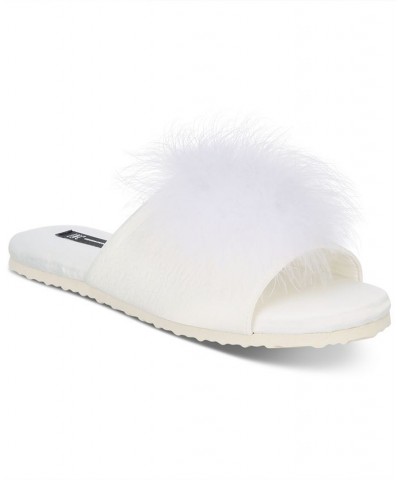 Satin Marabou Slide Slippers Washed White $9.57 Shoes