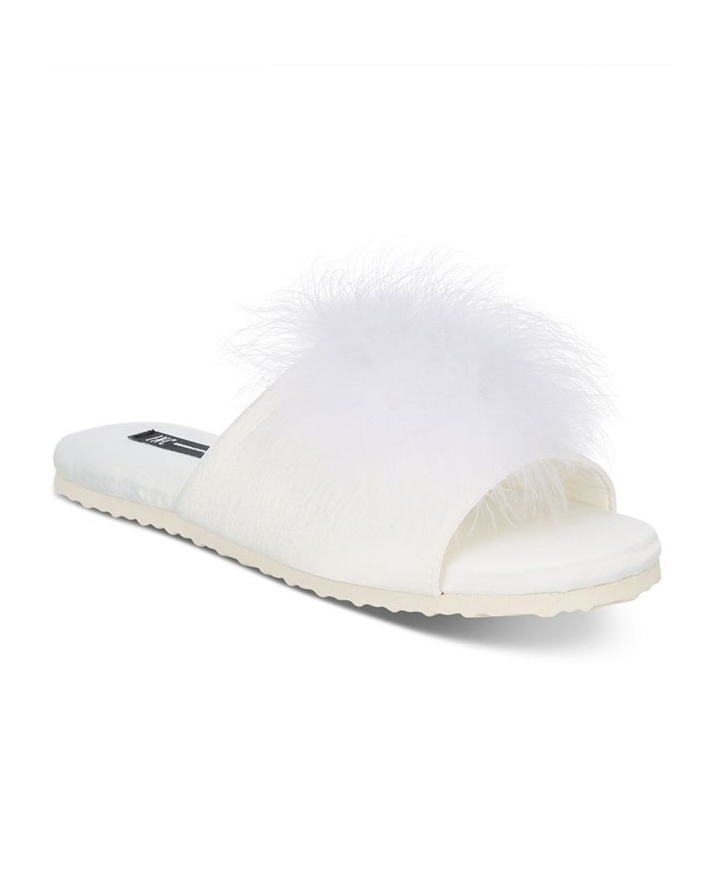 Satin Marabou Slide Slippers Washed White $9.57 Shoes