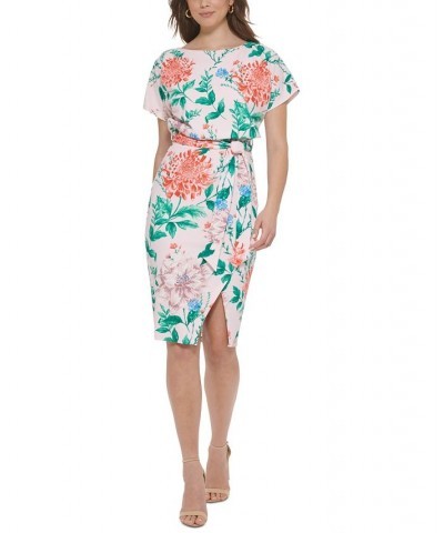 Women's Floral-Print Tie-Waist Sheath Dress Blush Multi $48.38 Dresses