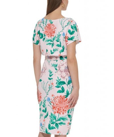 Women's Floral-Print Tie-Waist Sheath Dress Blush Multi $48.38 Dresses