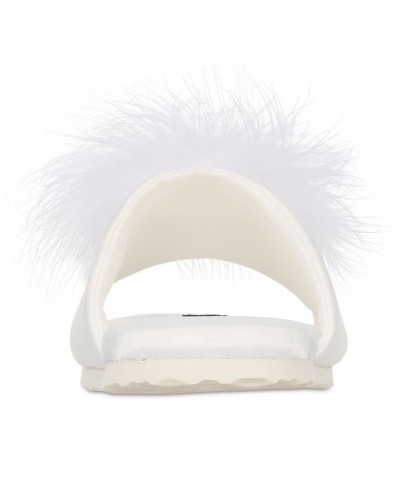 Satin Marabou Slide Slippers Washed White $9.57 Shoes