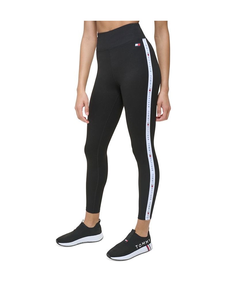 Women's High Rise Logo Stripe Leggings Black $29.75 Pants