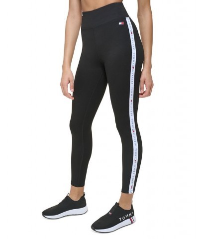 Women's High Rise Logo Stripe Leggings Black $29.75 Pants