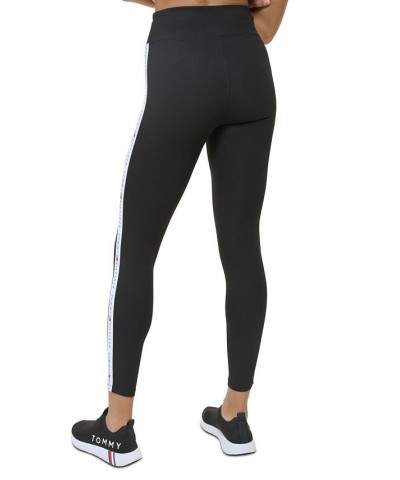 Women's High Rise Logo Stripe Leggings Black $29.75 Pants