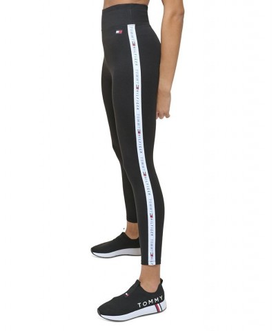 Women's High Rise Logo Stripe Leggings Black $29.75 Pants