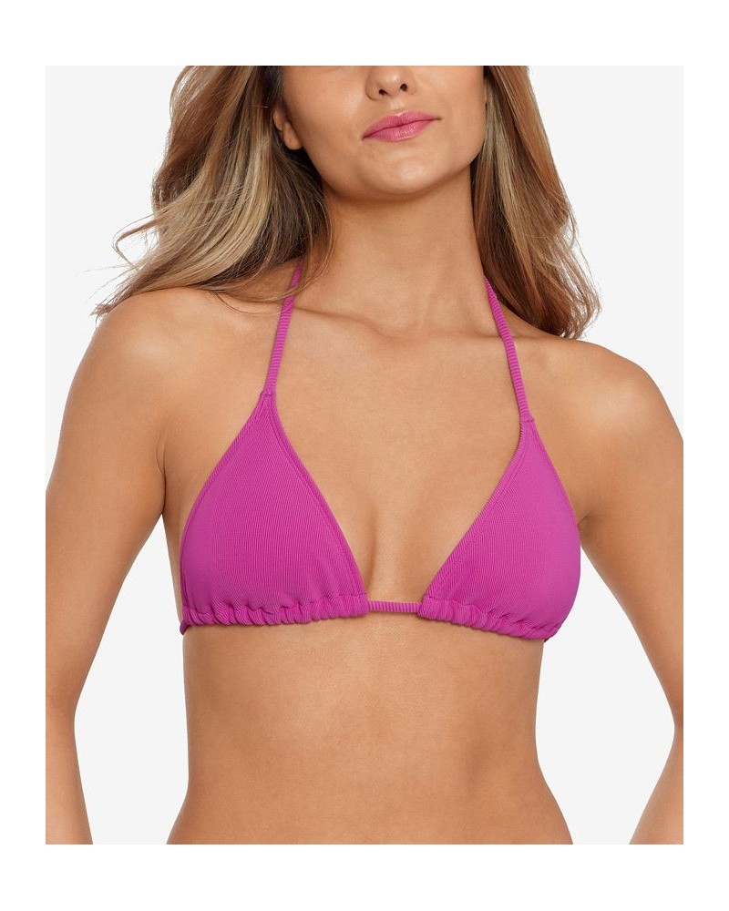 Women's Ribbed String Triangle Bikini Top Purple $17.99 Swimsuits