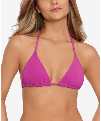 Women's Ribbed String Triangle Bikini Top Purple $17.99 Swimsuits