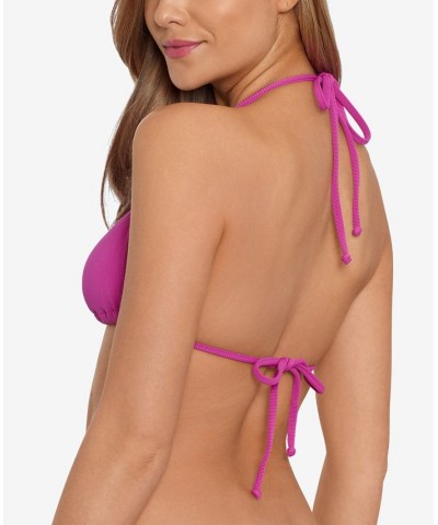 Women's Ribbed String Triangle Bikini Top Purple $17.99 Swimsuits