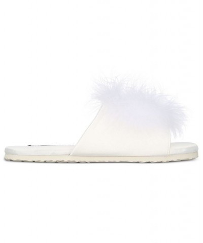 Satin Marabou Slide Slippers Washed White $9.57 Shoes