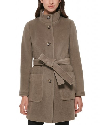 Women's Stand-Collar Button-Front Belted Coat Thistle $86.00 Coats