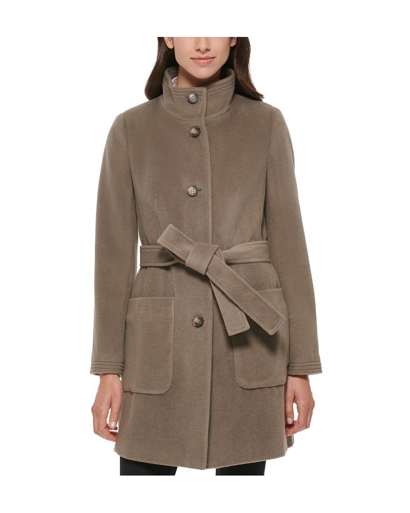 Women's Stand-Collar Button-Front Belted Coat Thistle $86.00 Coats