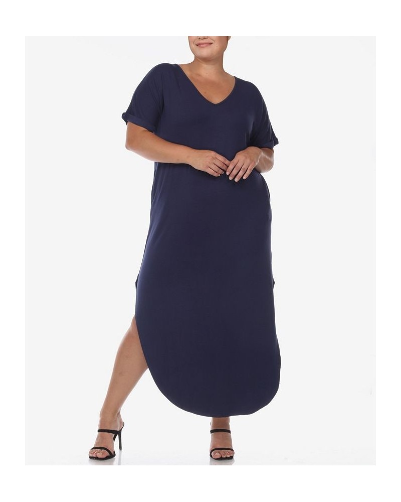 Plus Size Short Sleeve V-neck Maxi Dress Navy $34.56 Dresses