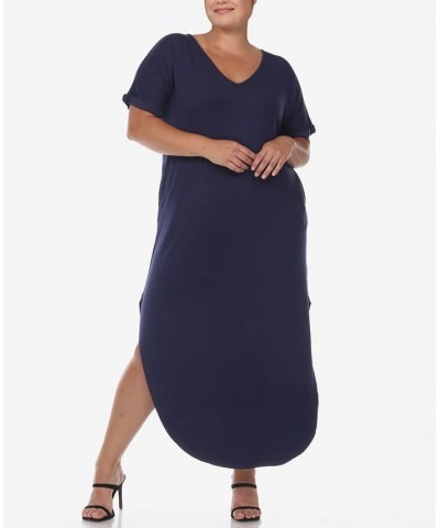 Plus Size Short Sleeve V-neck Maxi Dress Navy $34.56 Dresses