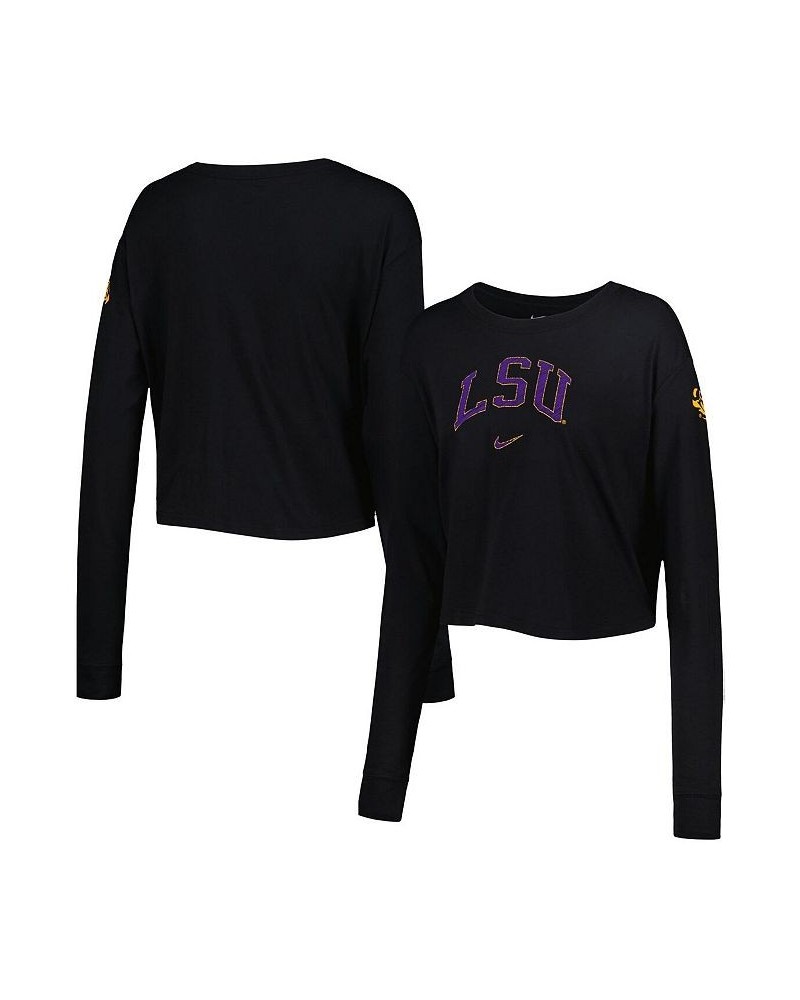 Women's Black LSU Tigers 2-Hit Cropped Long Sleeve Logo T-shirt Black $20.50 Tops