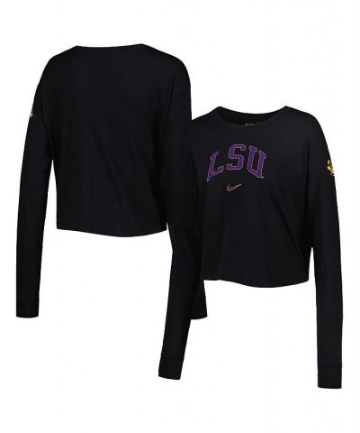 Women's Black LSU Tigers 2-Hit Cropped Long Sleeve Logo T-shirt Black $20.50 Tops