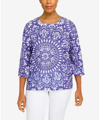 Petite Medallion Crew Neck Top Purple $31.97 Tops